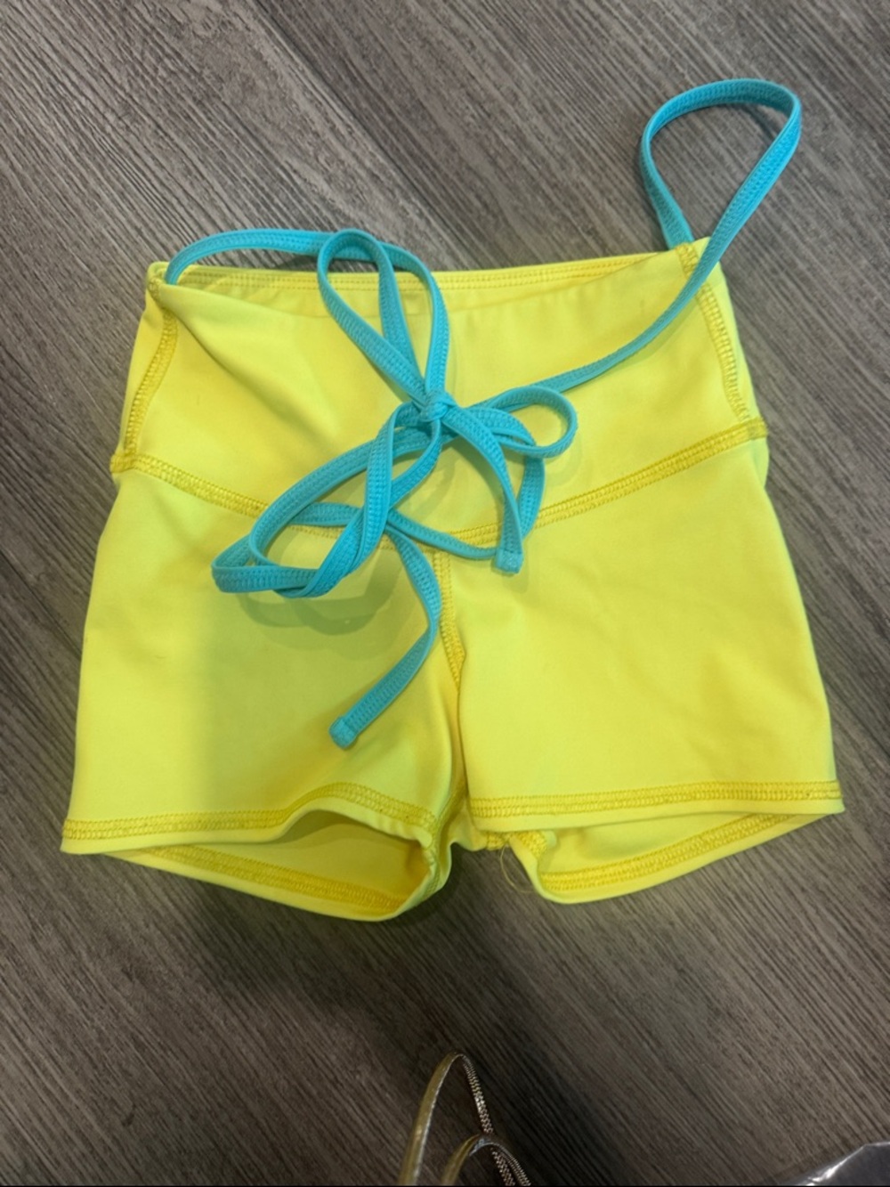Kids Yellow Dance Shorts with Aqua Tie
